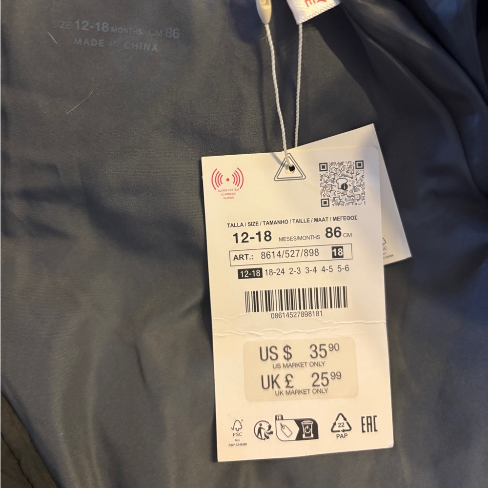NWT Zara infant/toddler jacket size 12-18 months - Picture 5 of 5